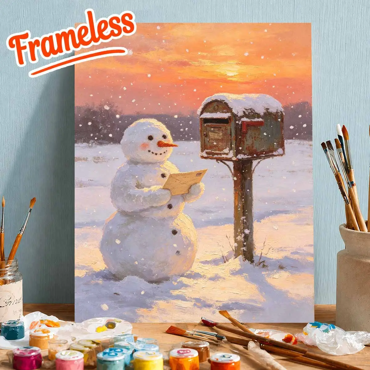 Snowman Pattern DIY Paint by Numbers Kit, Unframed Adult Beginner Art Set, Includes Brush and Acrylics, Home Decor, Room Decoration
