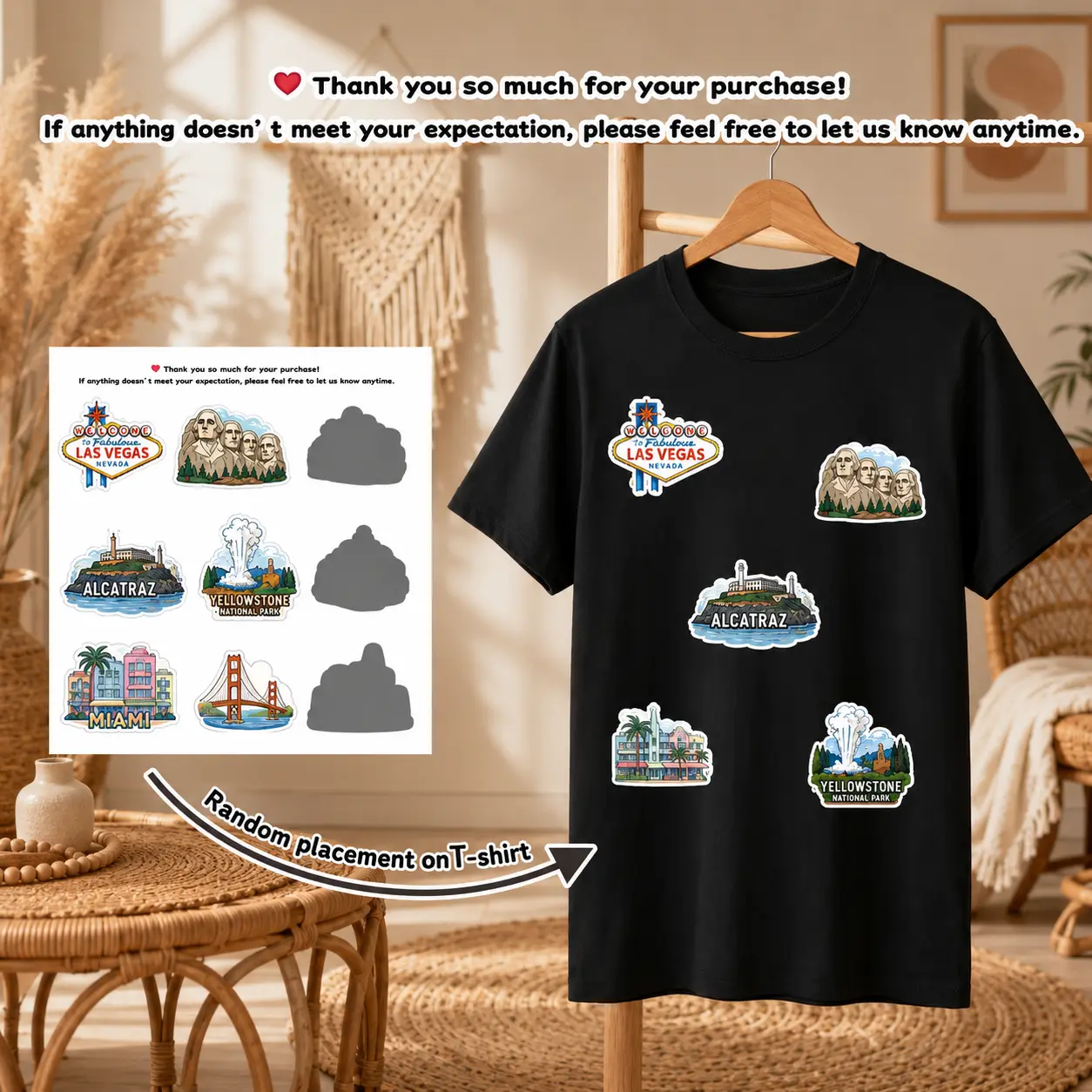 USA Landmark Travel Stickers, American Cities & National Parks Decal Pack, Statue of Liberty, Golden Gate Bridge, Hollywood, Yellowstone Vinyl Stickers