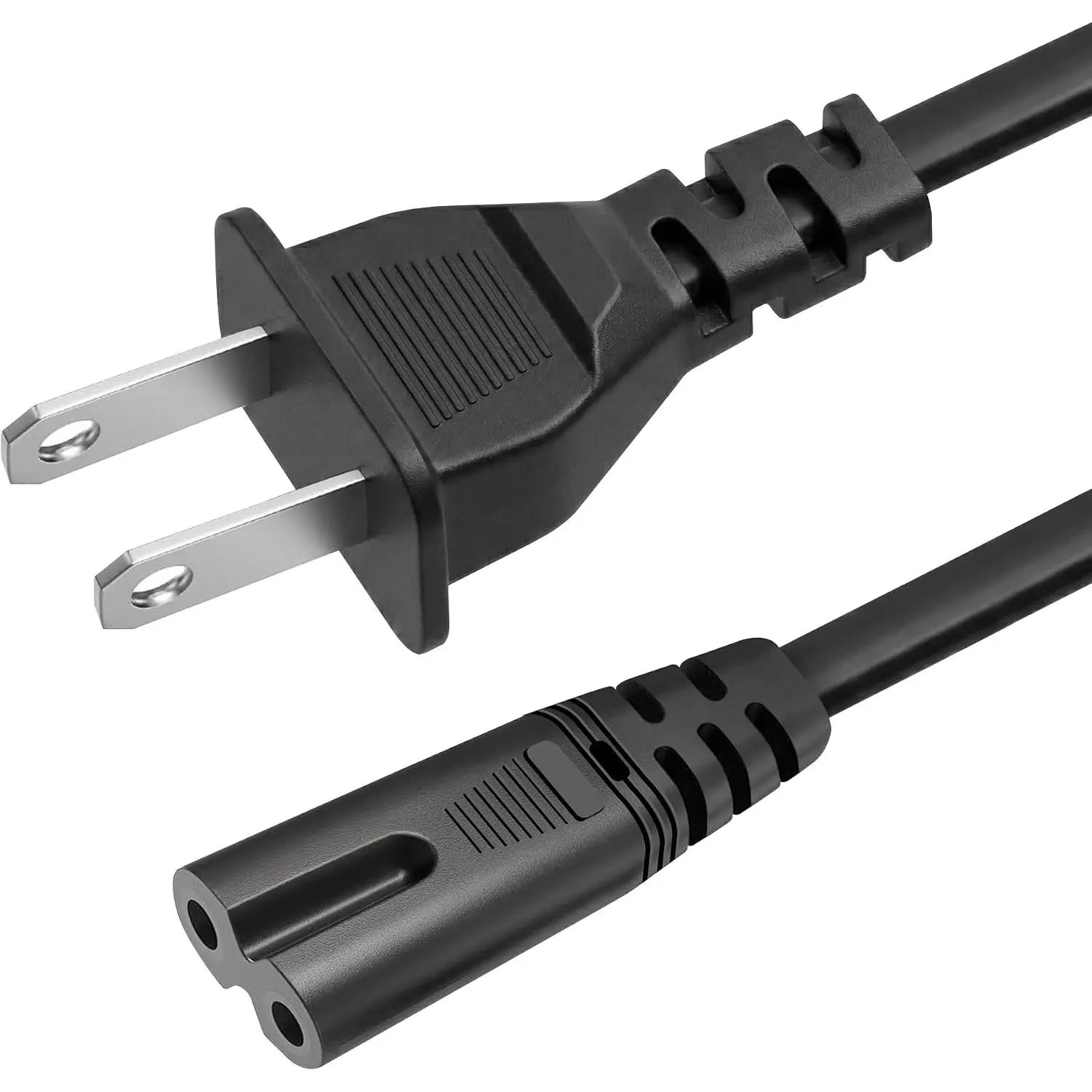 AC 2 Prong C8 Power Cord 5ft Standard 2-Slot for TV PS4 PS5 Speaker Monitor Xbox Wall Power Cable Replacement Black