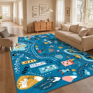 Local Delivery Multi Sizes Polyester Blue Cartoon Town Traffic Map Game Style For Living Room Bedroom Nursery Playroom Washable Non Slip Boho Farmhouse Runner Rug