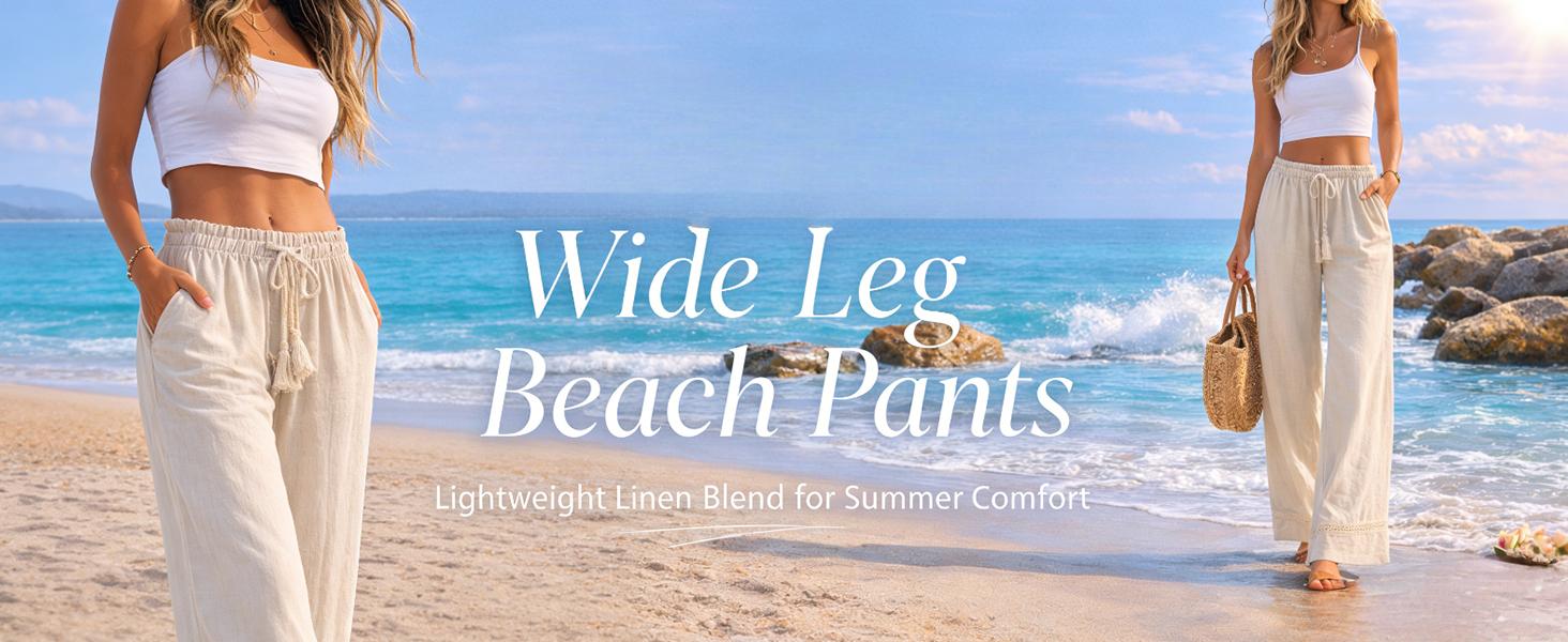 Sarin Mathews Womens Wide Leg Linen Pants High Waisted Drawstring Palazzo Casual Summer Beach Pants with Pockets