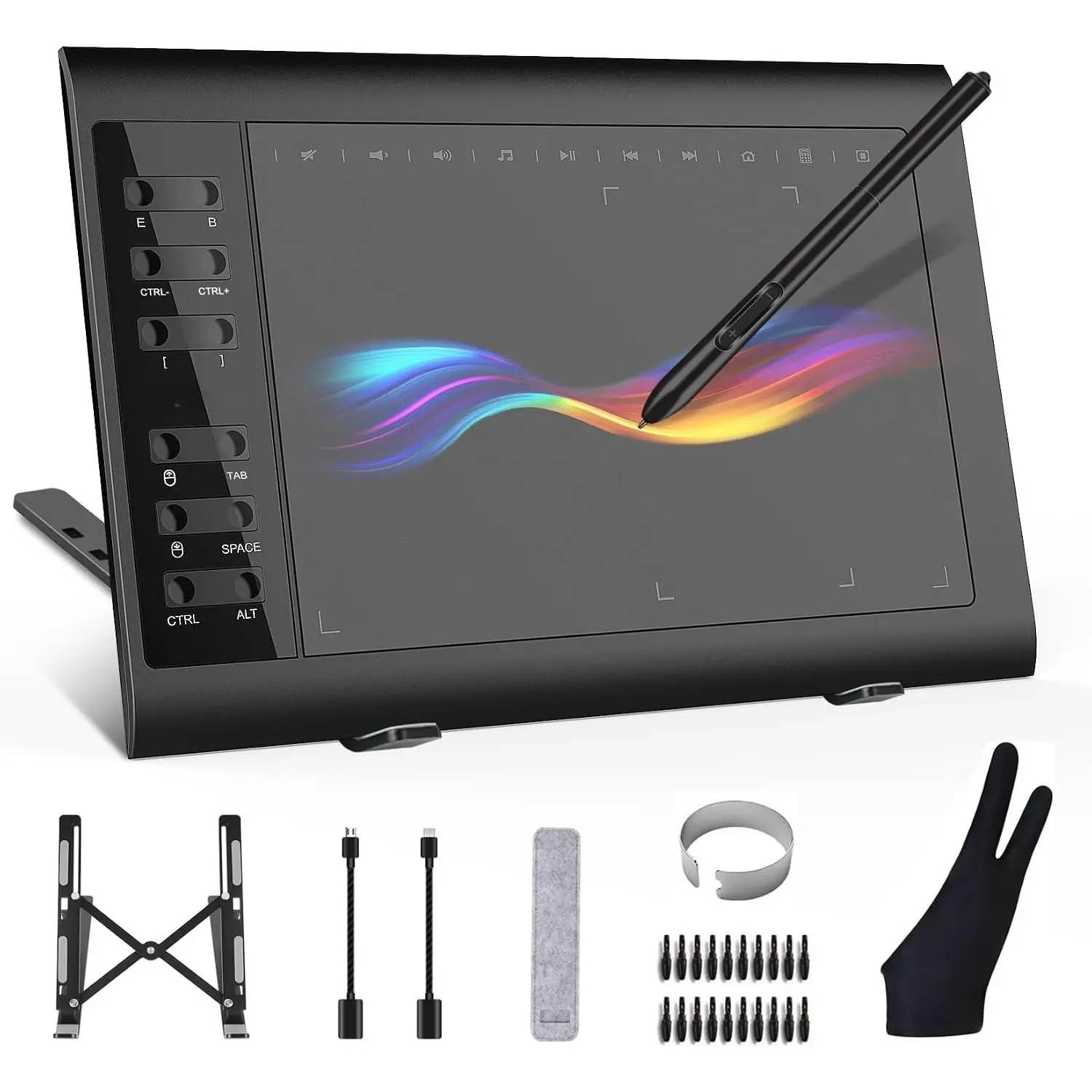 Graphics Drawing Tablet, 10×6 Inch Large  Area with -Free Stylus, 8192 Levels of Pen  and 12 Hot , Compatible with PC//Android for Painting, Design &  Teaching