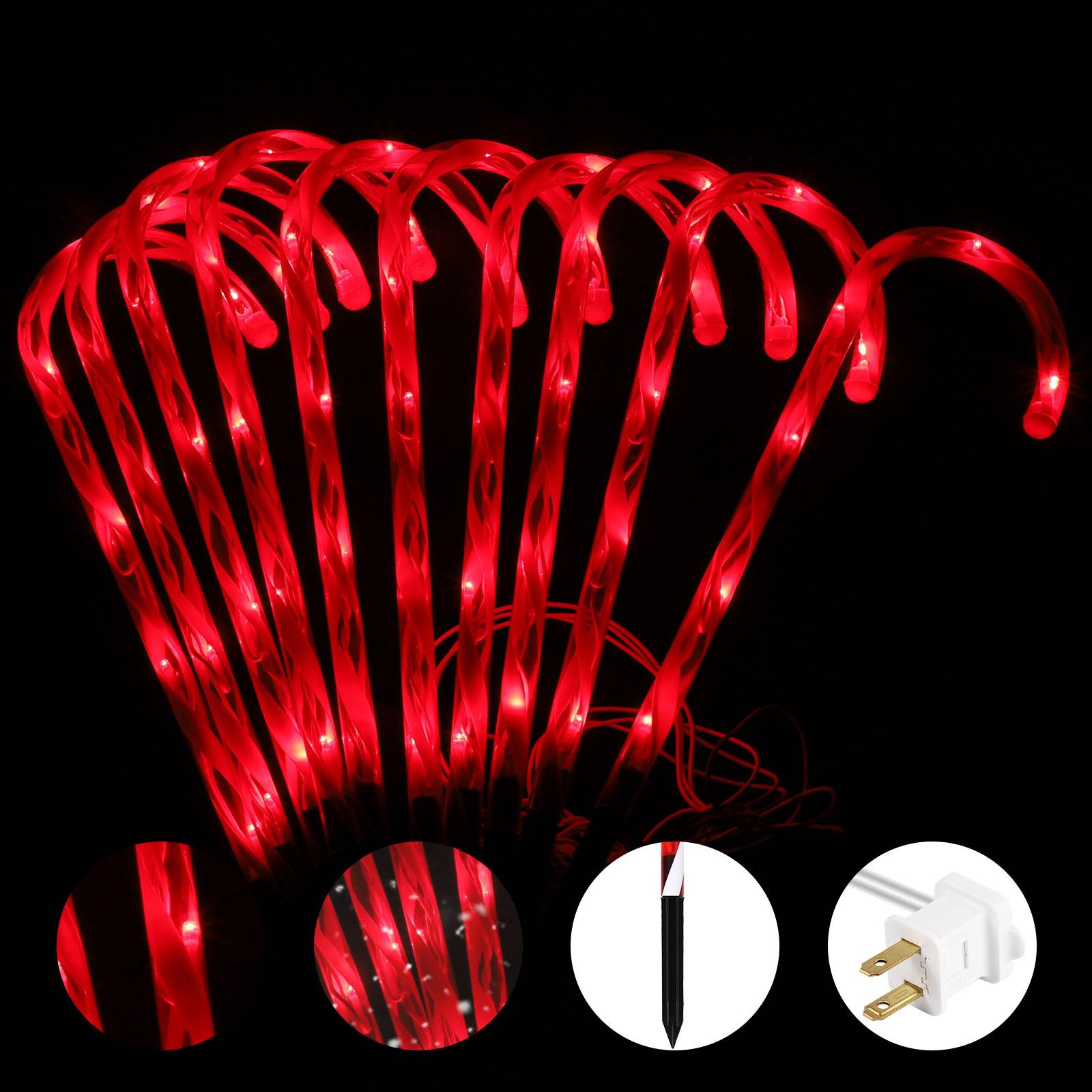 Candy Cane Christmas String Lights, Connectable Pathway Lights, 10-Piece Pathway Light Set Ideal for indoor/outdoor pathways, patios, gardens, lawn decorations, Christmas tree decorations, garden holiday decorations, and outdoor decor QH Red Ornaments