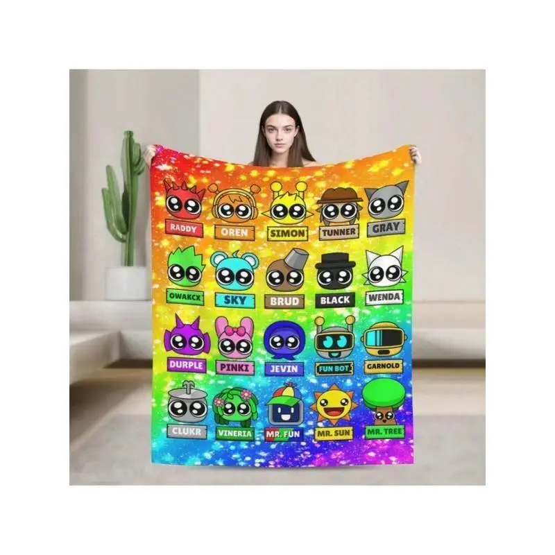 Sprunki Game Theme Ultra-Soft Polyester Fleece Throw Blanket, Warm Napping Blanket for Bedroom & Travel, Ideal Birthday Gift for Game Fans