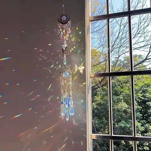 Crystal Sun Catcher, 1 pcs Glossy Suncatcher with Artificial Crystals, Handmade Rainbow Maker Indoor Outdoor Decor for Window Bedroom Courtyard Garden, Bless Gift