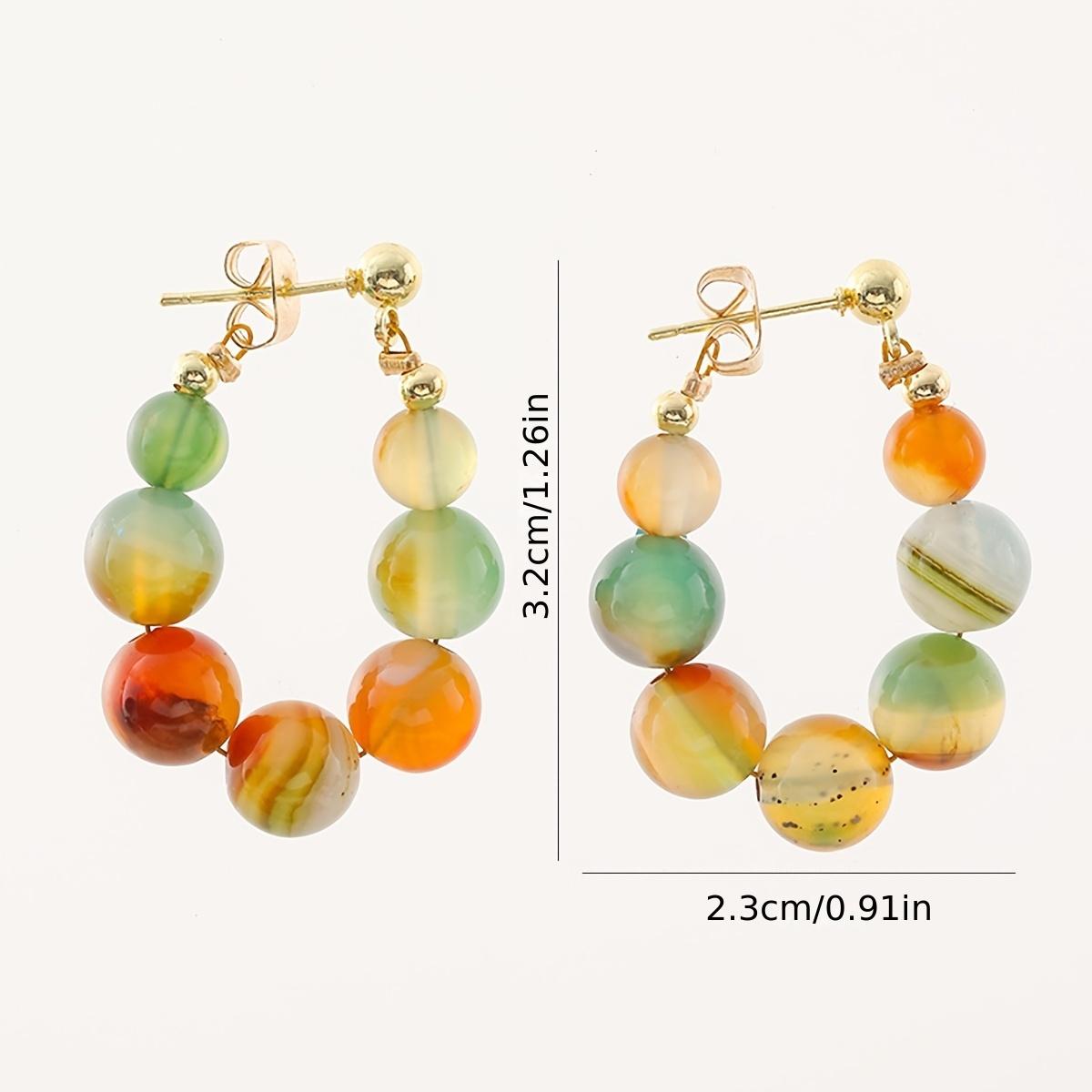 Elegant Women Vibrant Colored Agate Bead Drop Earrings Bohemian Vintage Handmade Colors Agate Beads Drop Earrings Festivals, Birthdays, Dates, Parties, Vacations, Shopping, And Daily Commuting Accessories