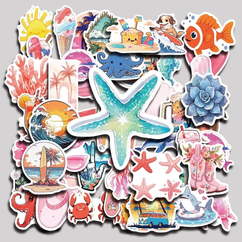 50PCS Beach Aesthetic Vinyl Stickers Pack for Laptop Water Bottle Phone Case Skateboard Journal Scrapbook DIY Decoration