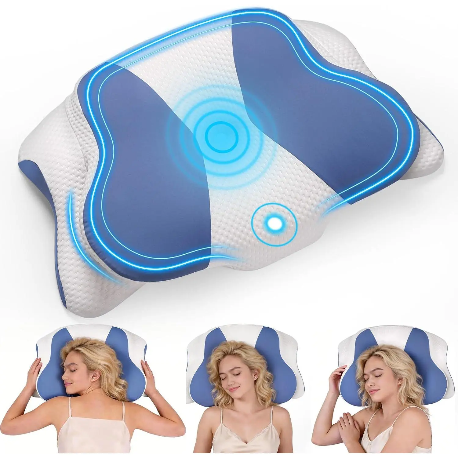 Cervical Neck Pillow for Sleeping, Ergonomic Pillow for Neck and Shoulder Pain with Pillowcase, Cooling Pillows for Side Sleepers, Back Sleepers and Stomach Sleepers, Blue
