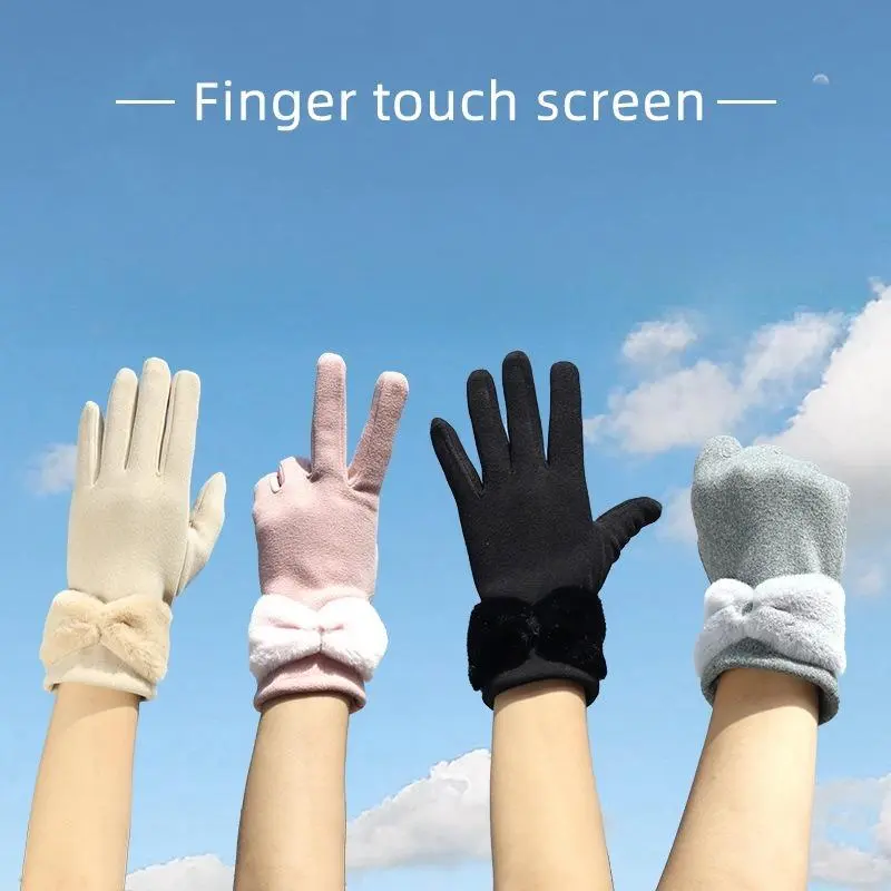Women Deerskin Leather Winter Gloves, Fleece‑Lined Touch‑Screen Full Finger Mittens, Windproof Soft Thermal Hand Warmers for Cycling Driving Skiing Outdoor Daily Wear