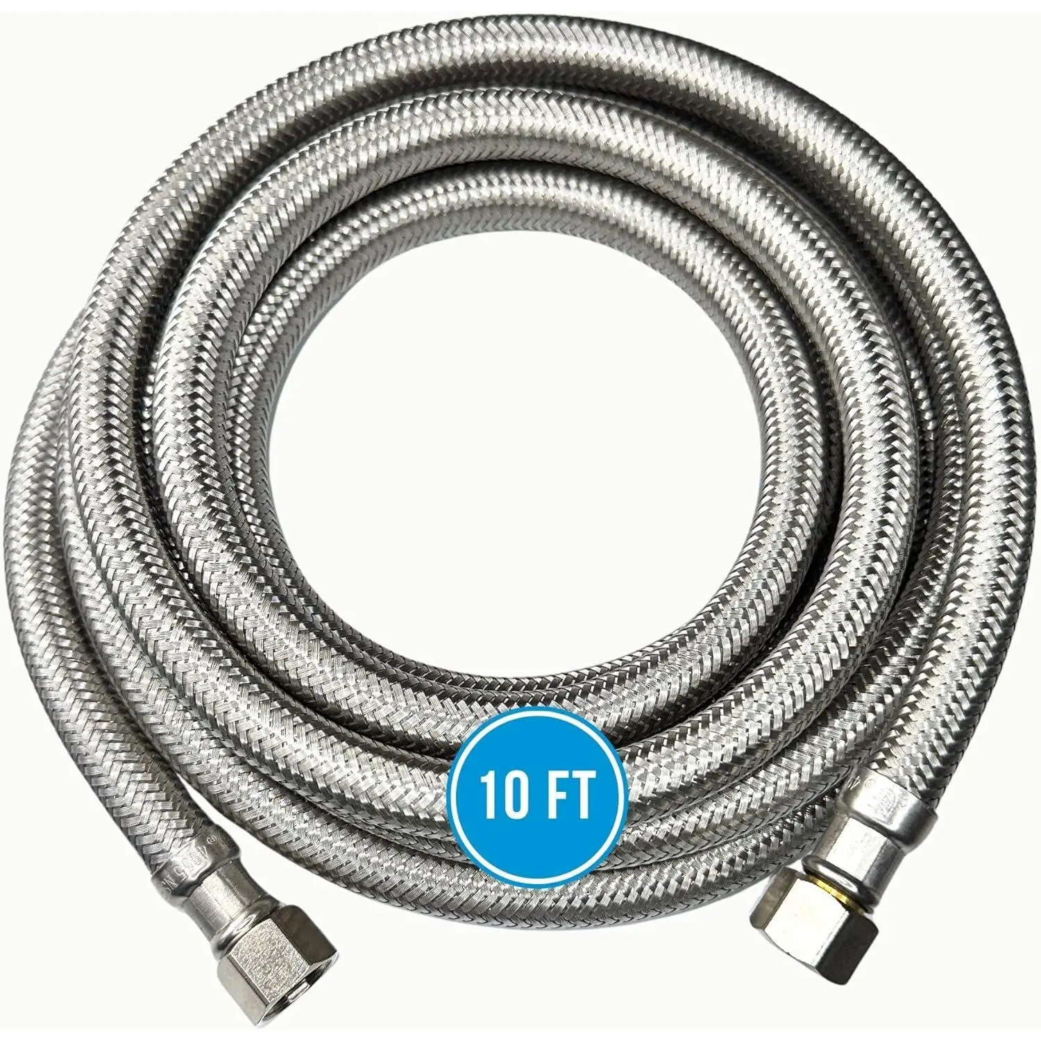 10 FT Braided Stainless Steel Water Supply Line Hose with 3/8 Inch x 3/8 Inch Compression Connections, Extra Long 10 Foot Water Hose for Dishwasher and Faucet Supply