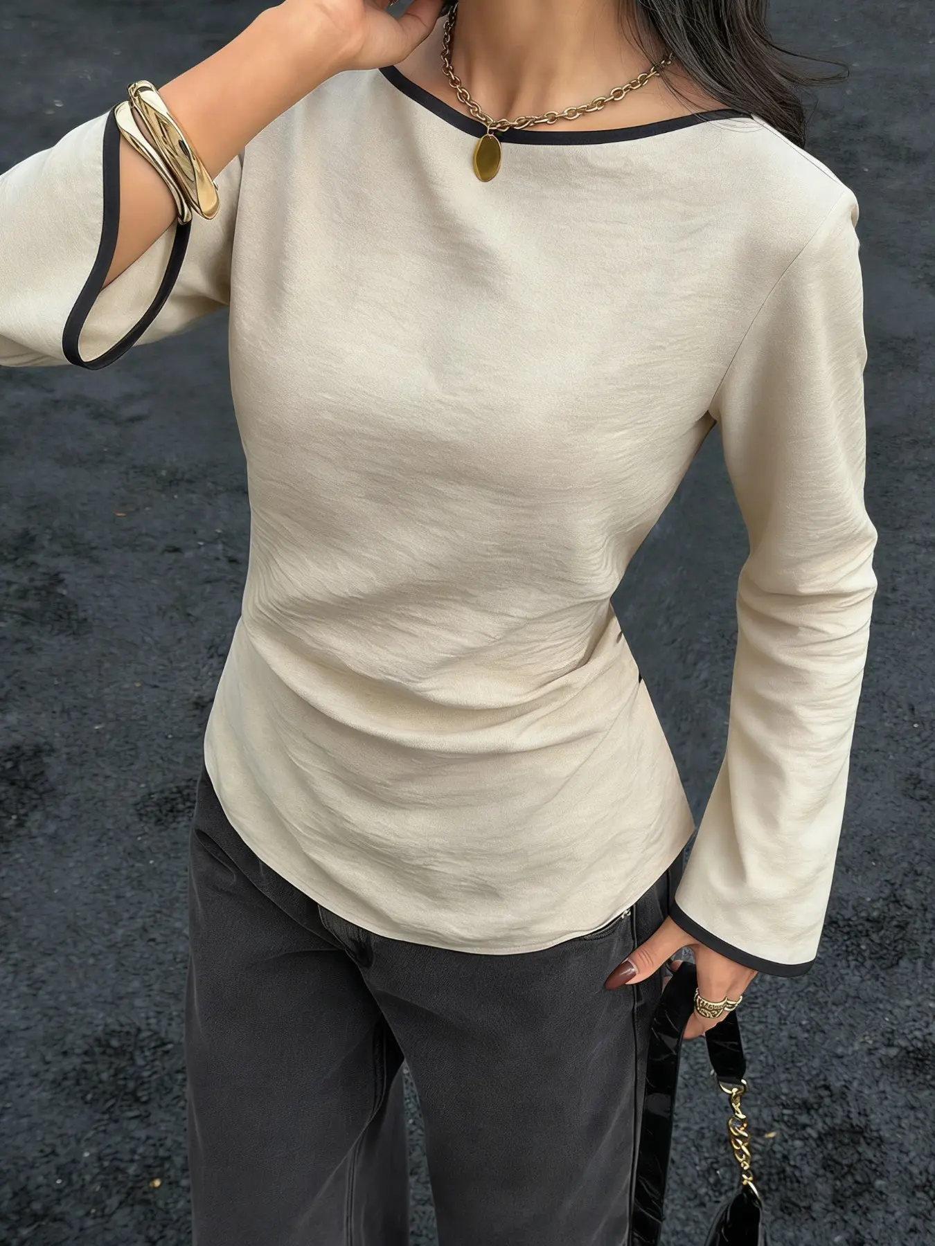 Basic Tie Waist Long Sleeve Shirt, Slim Fit Ruffle Top, Vintage Elegant Blouse, Soft Waist Outerwear, Casual Office Wear