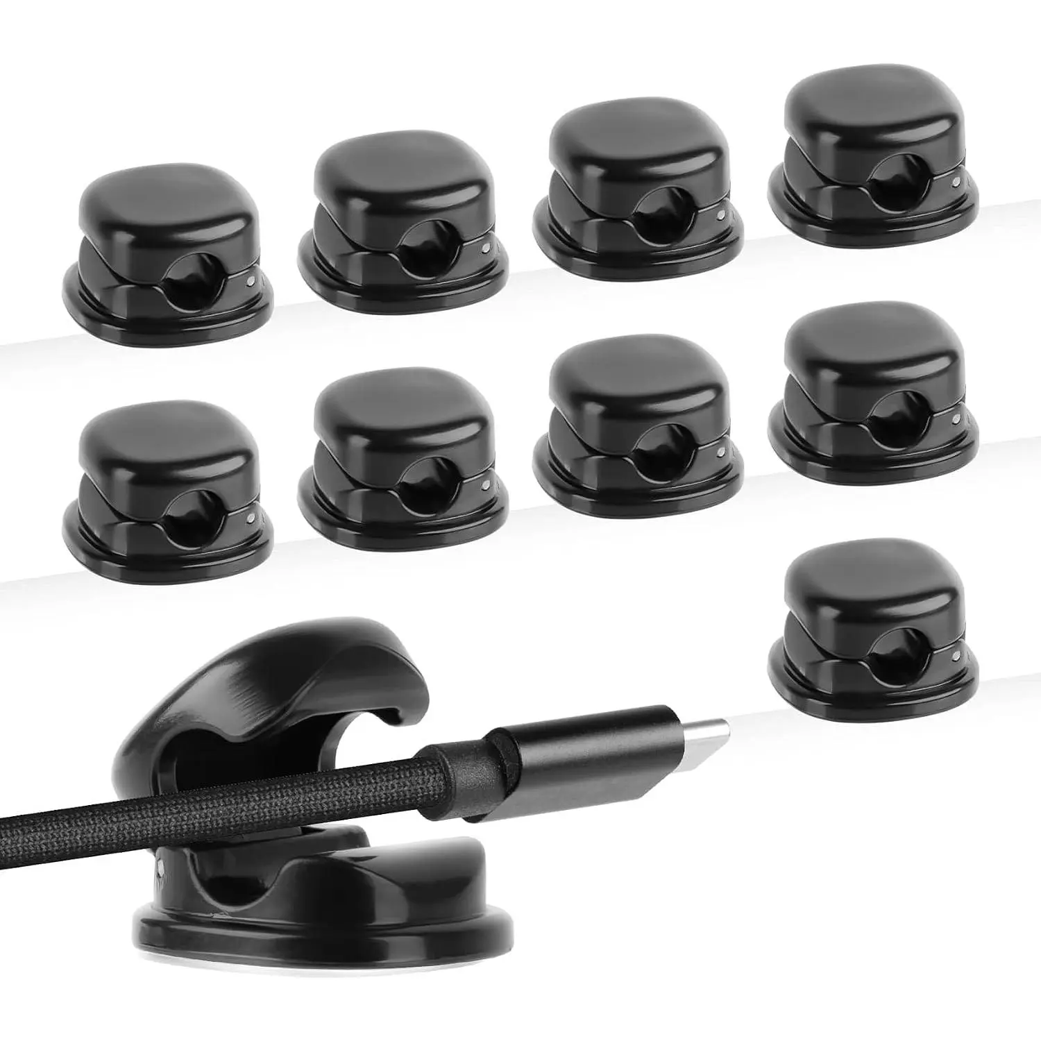 7mm Spring  Holder Clips, 9 Pack Desk Cord Organizer, Black | Compact cord clips blend into desk edges, bedside tables and  interiors;  cord clutter without taking much space