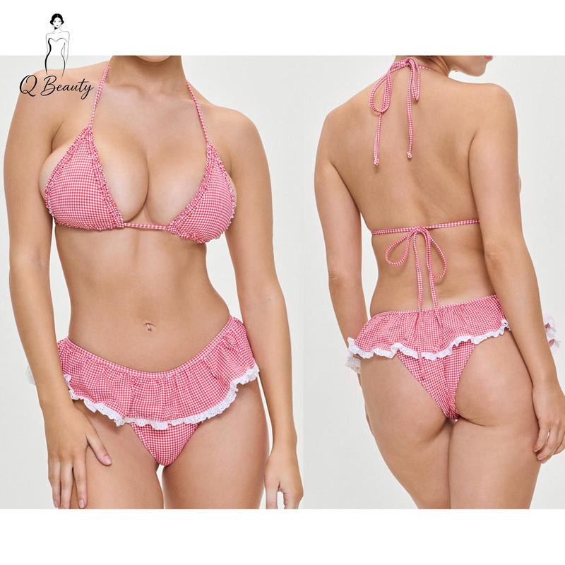 Women's 2 Piece Bikini Set Fashion Halter Neck Skirt Swimsuits Summer Two Piece Bathing Suit