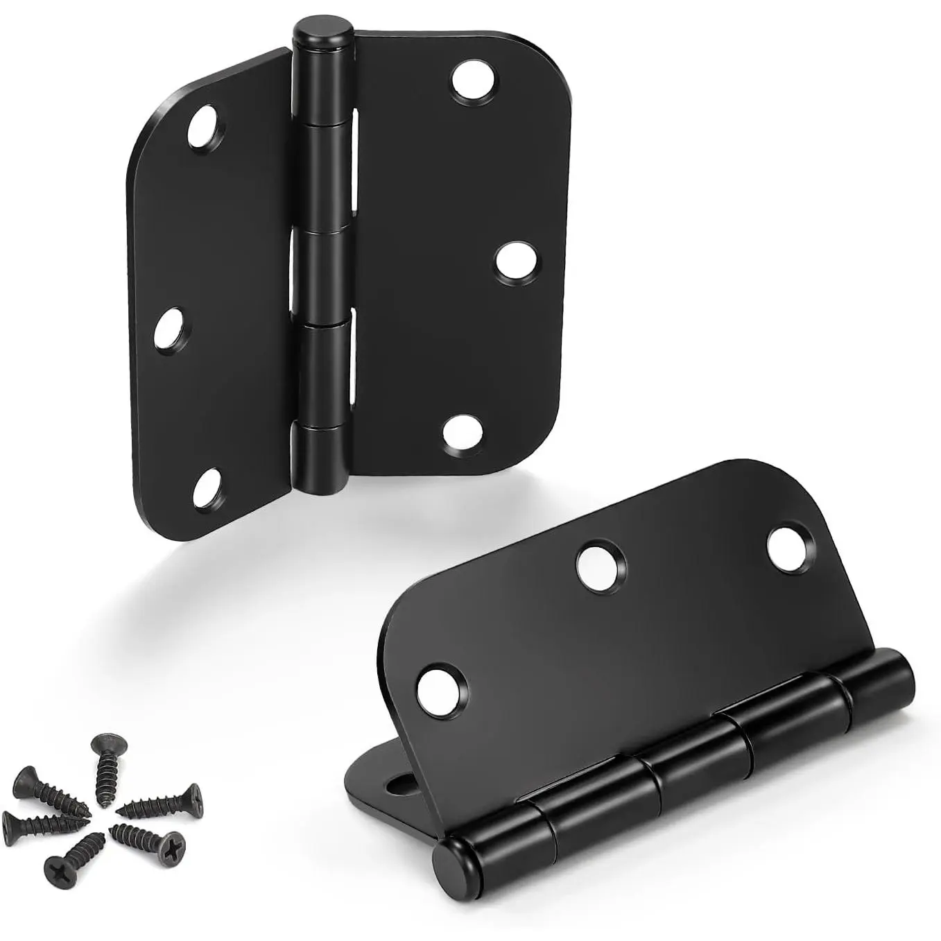 Matte Black Door Hinges, 3.5" x 3.5" Interior Door Hinges, 3 Pack | 5/8 Radius Corner, 6-Hole, No-squeak Quiet, Easy 10-min Install, Rust-proof Solid Iron, Safe Heavy-duty Exterior Door Hinges