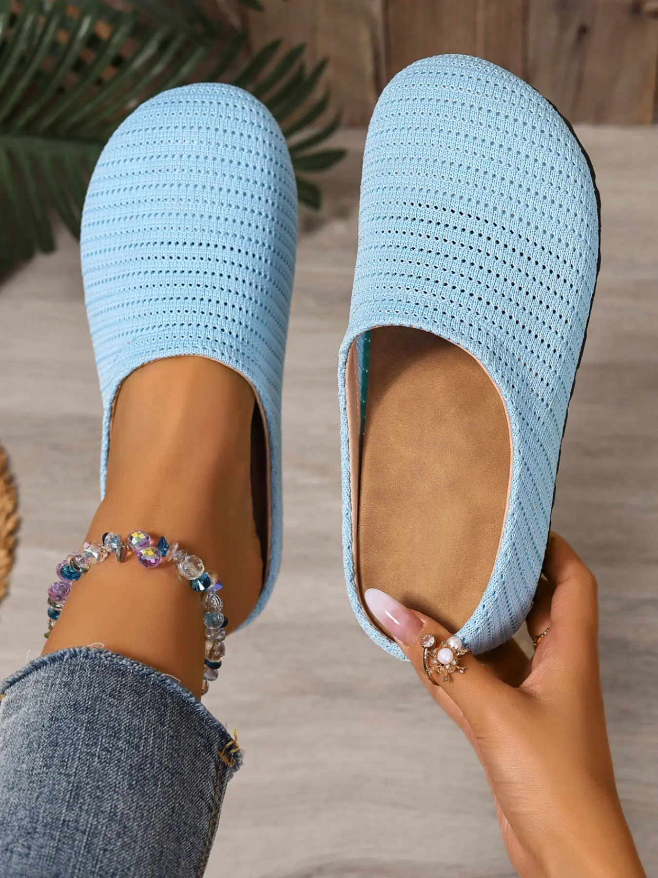 Women's Breathable Knit Mesh Closed Toe Mule Clogs Slip On Flat Backless Walking Shoes Four Colors Khaki Yellow Light Blue Beige Casual Summer Footwear