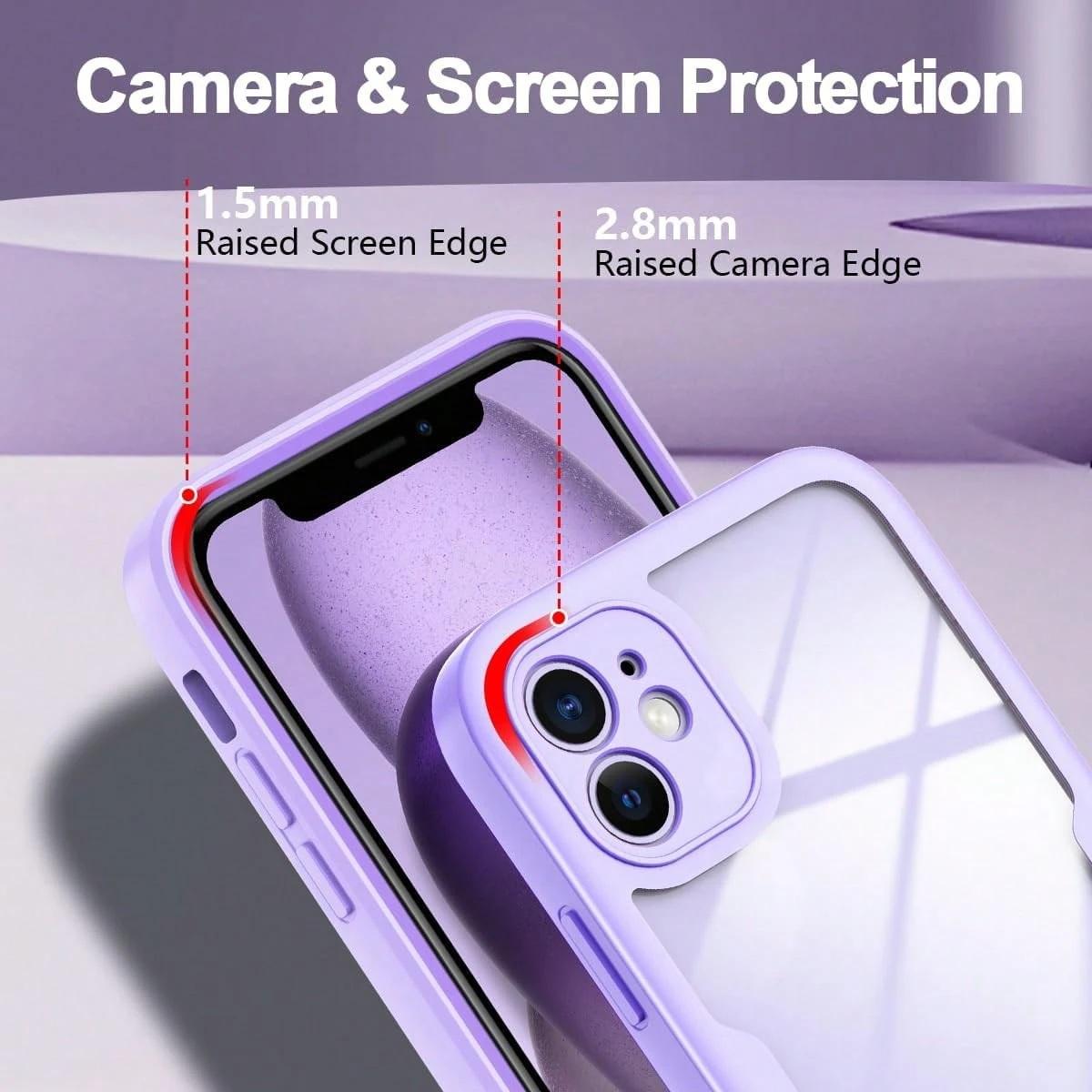 2 in 1 Full Body Protective Case with Front Screen Protector, Soft TPU Bumper + Hard PC Back Cover, Compatible with Apple 16/15/14/13/12/11 Pro Max/Plus, Accessories