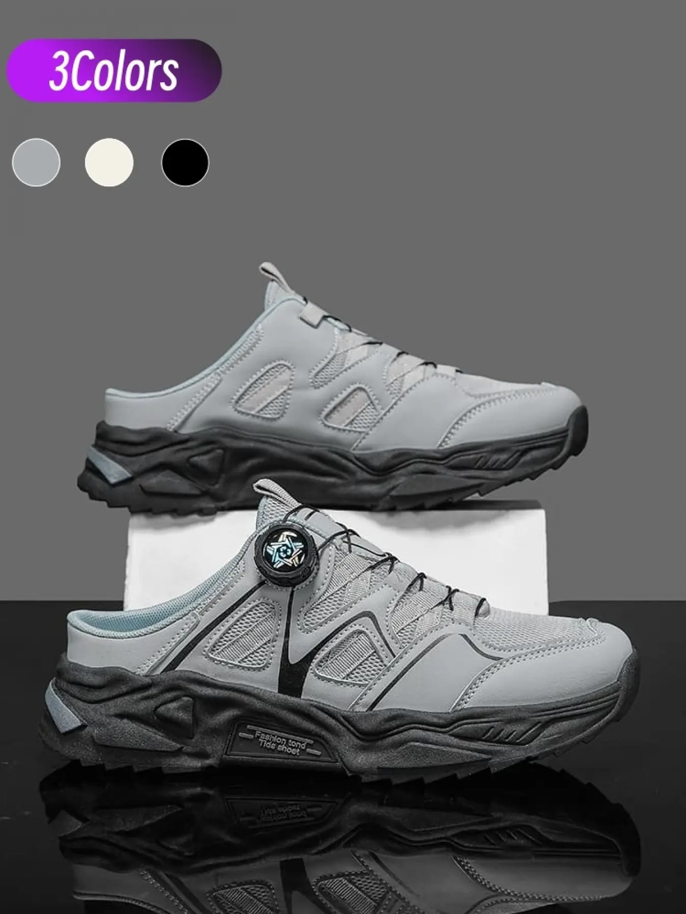 1 Pair Men Slip On Backless Outdoor Mule Sneakers, Walking Shoes, Minimal Outdoor Workwear Style, Soft Breathable Lining No Rubbing Feet, Deep Groove Grippy Outsole Wide Toe Box Durable Flex Resistant For City Walk School Home Stroll Footwear