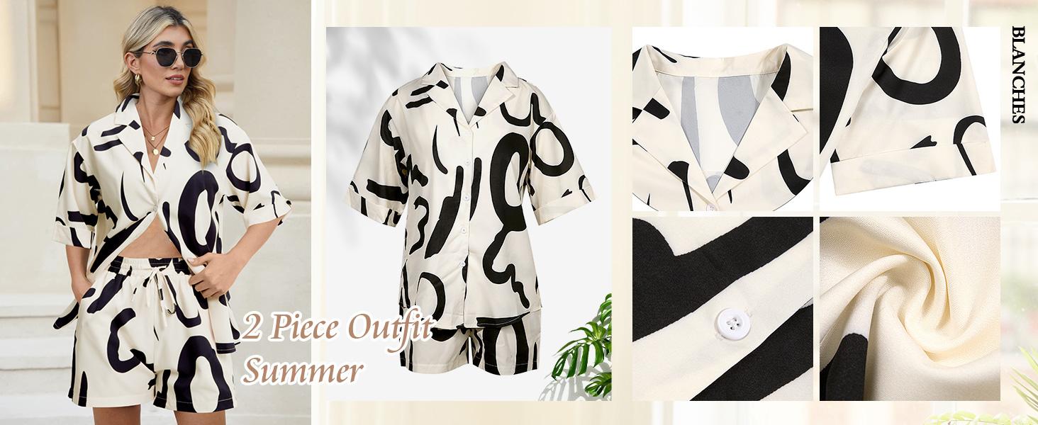 MNLYBABY Womens Hawaiian 2 Piece Tracksuit: Outfit Short Sleeve Button Down Shirt and Shorts Lounge Set