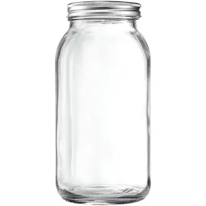 1 Count 64 oz. Wide-Mouth Glass Mason Jars with Metal Airtight Lids and Bands 2 Quart Large For Preserving & Meal Prep