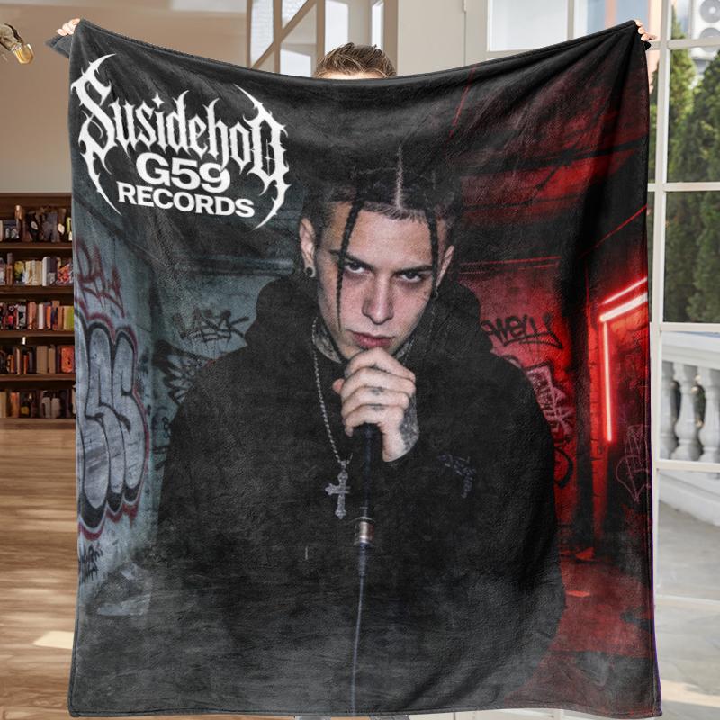 Suicideboy G59 Records Iconic Symbol Collage Fleece Blanket - Grey59 Suicideboys Dark Gothic Graffiti Ultra Soft Plush Throw, Underground Rap Merch, Streetwear Aesthetic Home Decor, Cozy Flannel Blanket for $B Fans