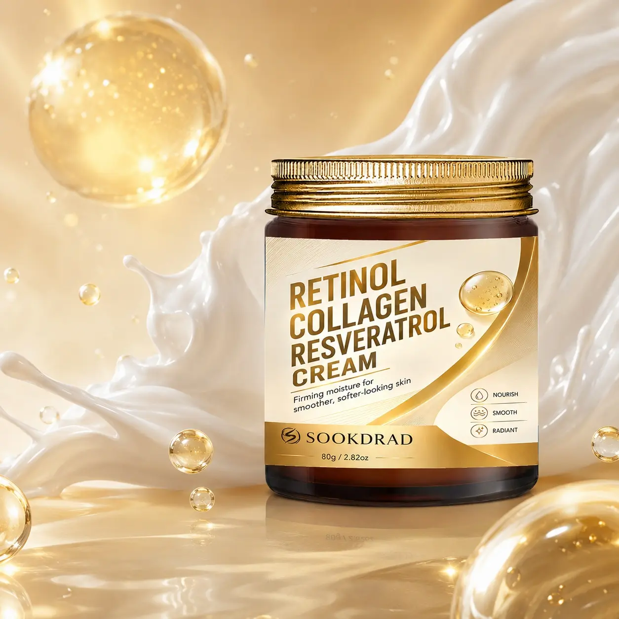 Retinol Collagen Resveratrol Cream, Firming Moisturizer, Nourishing, Smooth Skin, Radiant Skin, Facial Care, Daily Skincare, 80g