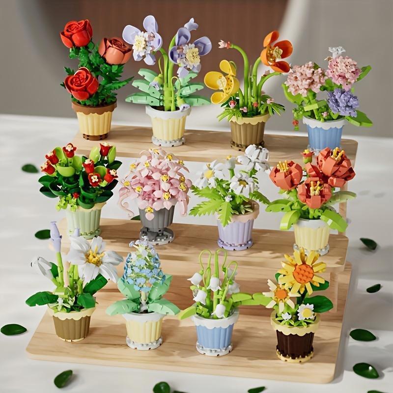 Flower Building Blocks, Rose Building Blocks, 1 Set Mini Potted Plant Model Building Blocks, Building Kit Desktop Ornament, Home Decoration, Educational Fun Toys, Birthday Gift