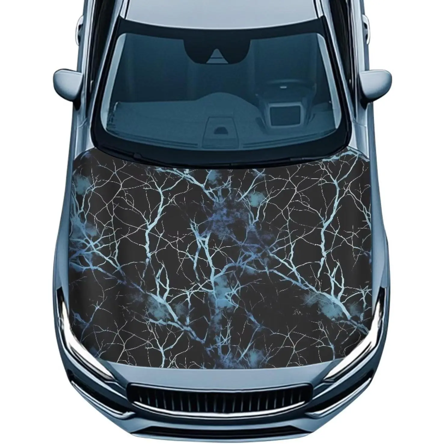Howilath Polyester Blue Camo Hunting Forest Car Hood Cover - Universal Portable Auto Bonnet Banner Accessory, Fits Most Cars, SUVs, Trucks