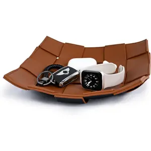 Valet Tray PU Leather Key Holder Bowl for Men Entryway Table Nightstand Desk Tray for Wallet, Keys Men's Gift - Brown & Black, 9.8" L x 9.8" W x 2" HGift.