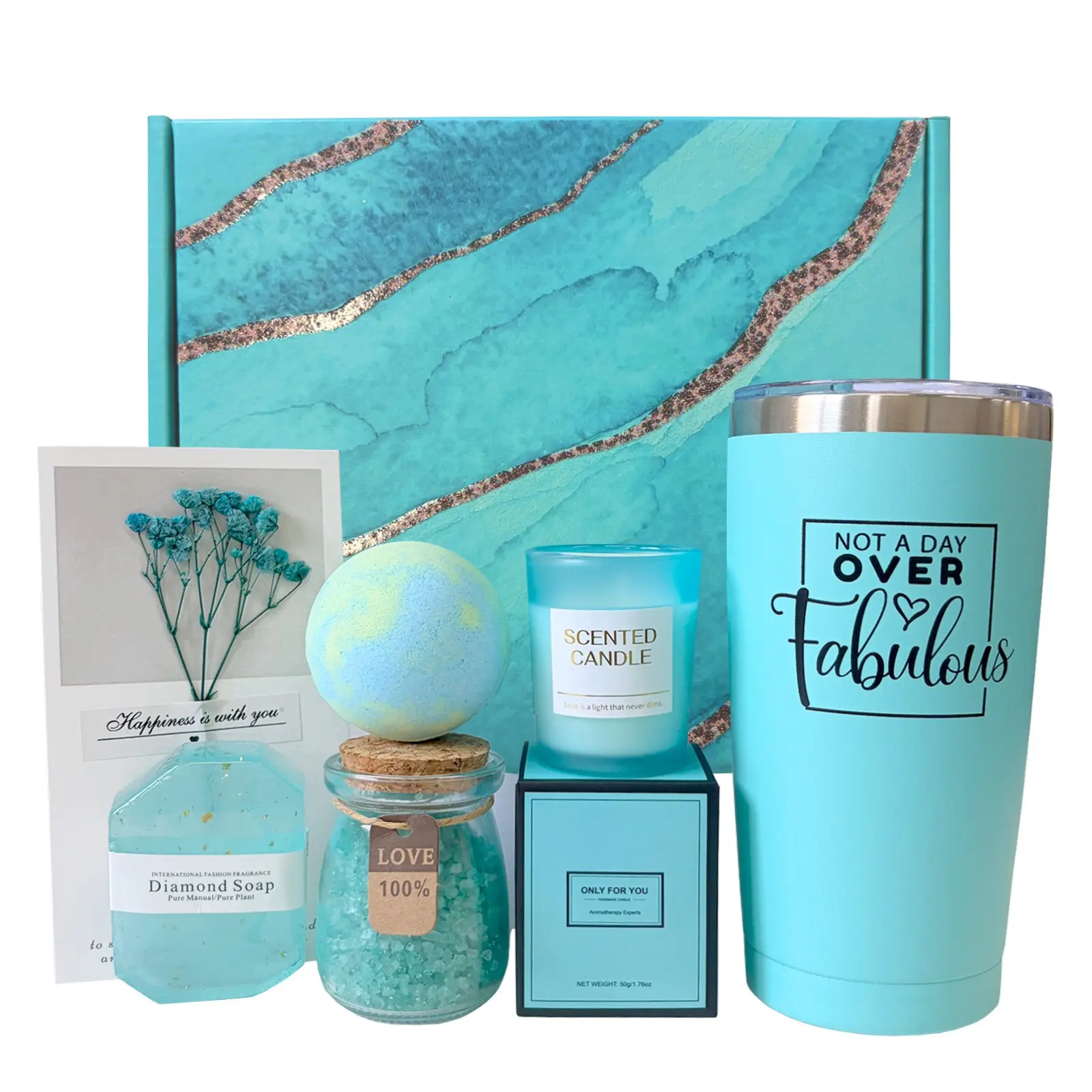 8pcs Women's Spa Gift Set, Elegant Box with Insulated Mug, Scented Candle, Soap, Bath Bomb, Bath Salt Jar, Perfect for Special Occasions