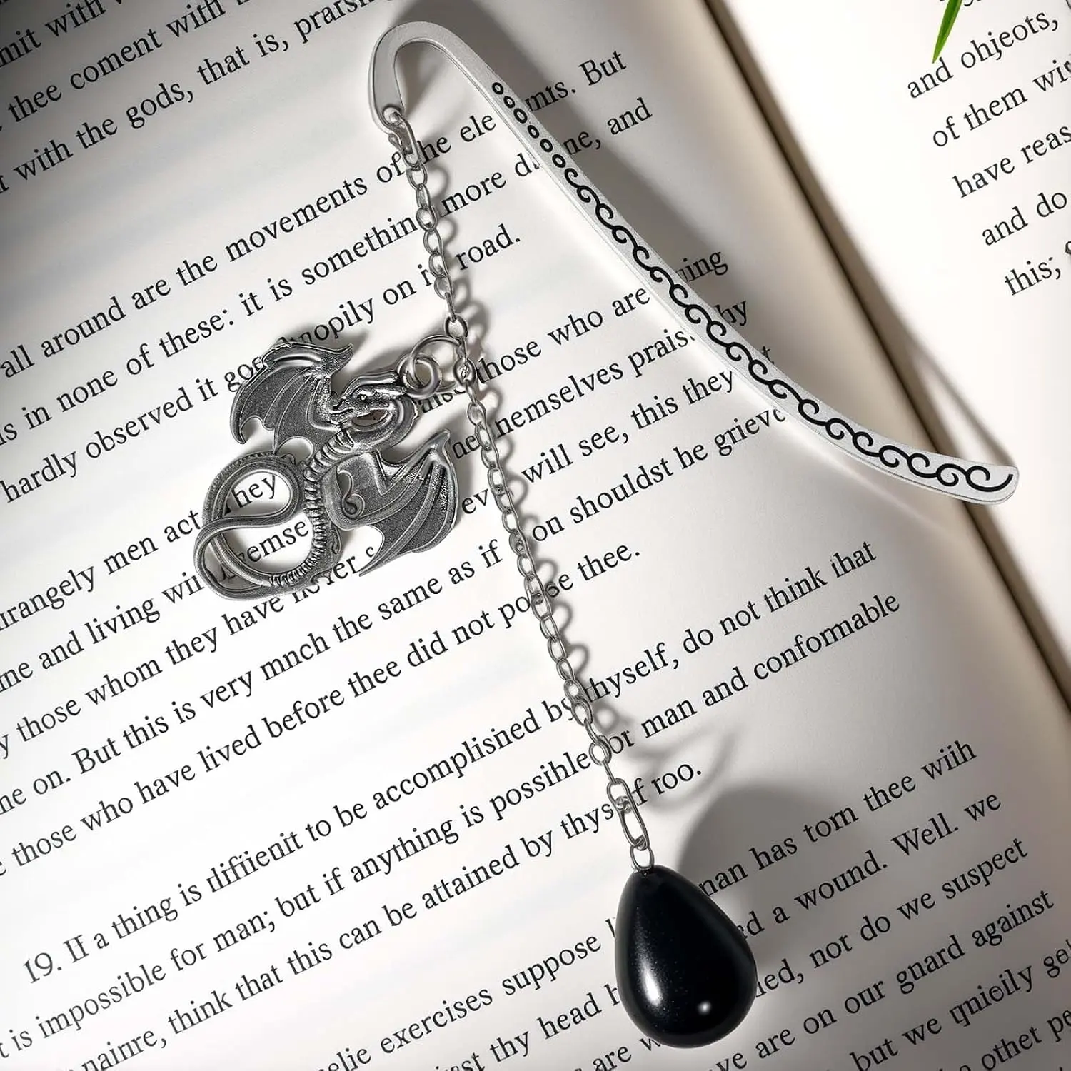 Bookmark with Dragon Drop Black  Pendant  Metal Dragon Chain, Bookmarks for Reading Women,Men,Book Lovers,Girls,Teens,Teachers and Students(Opal)