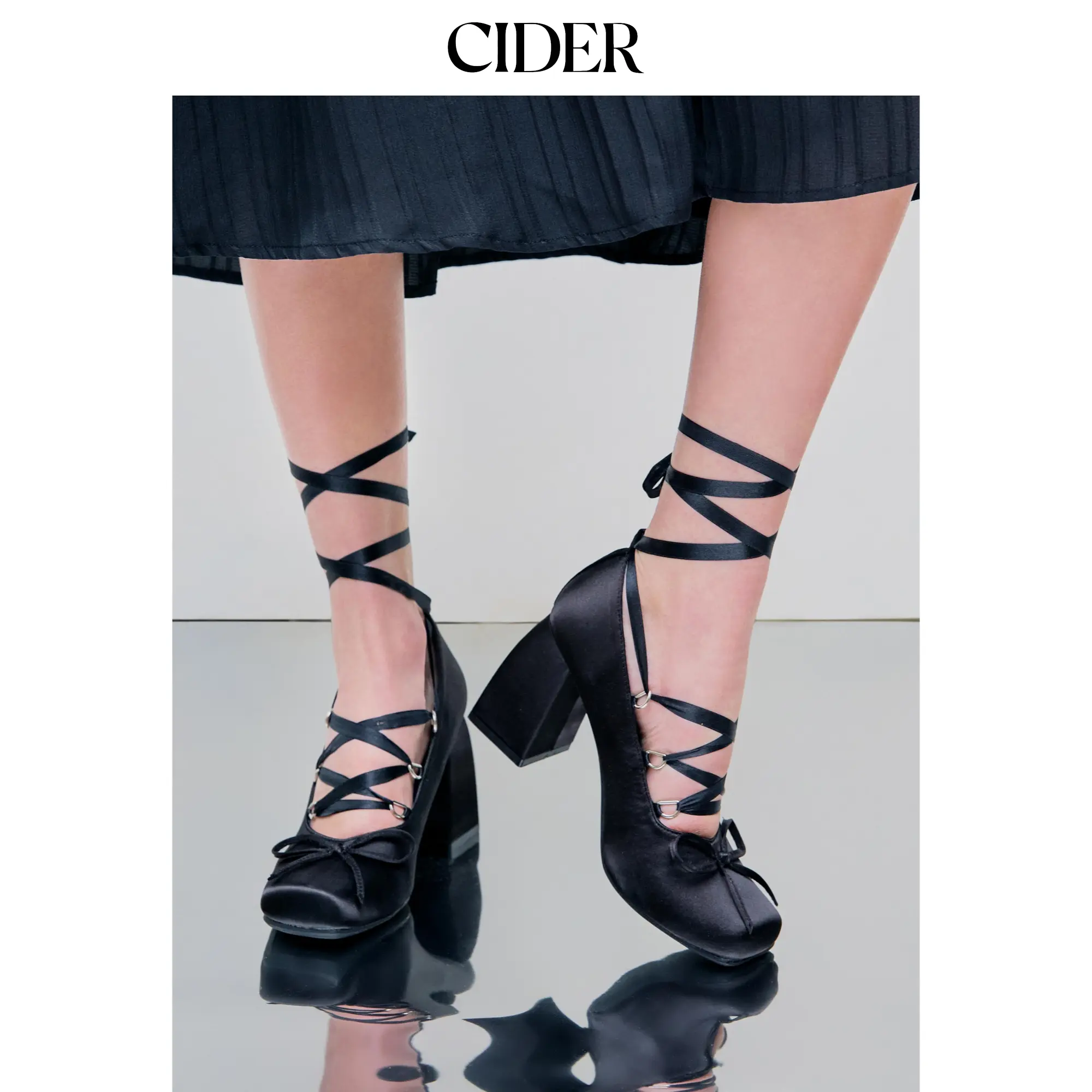 Cider [3 colors, size 6-11] Ballet Satin Bow Mary Jane Heels