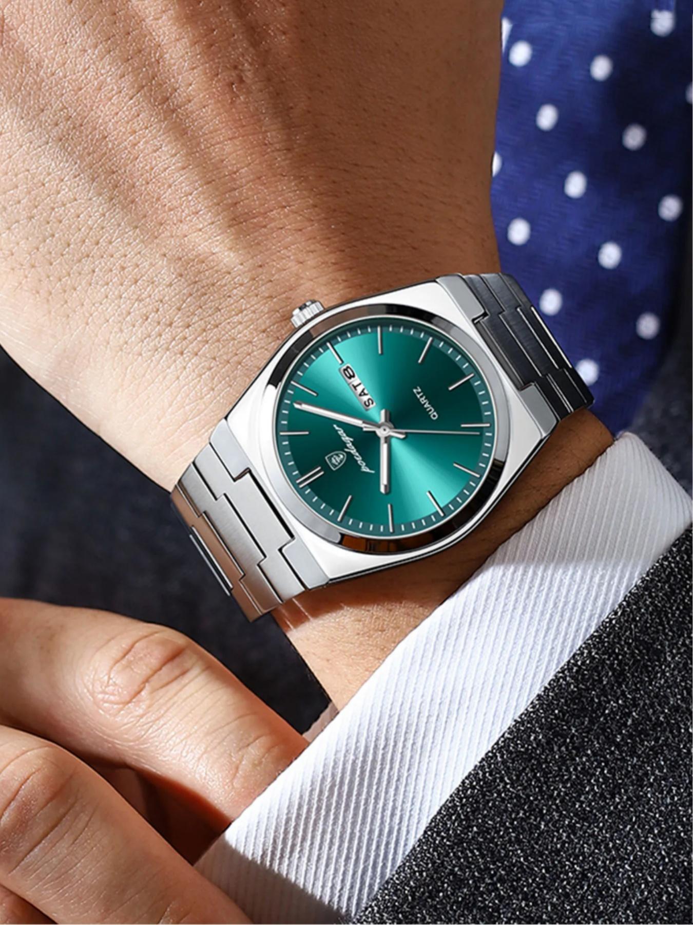 Men's Round Dial Analog Quartz Watch with Stainless Steel Strap, Business Fashion Watch, Modern Fashionable Wristwatch