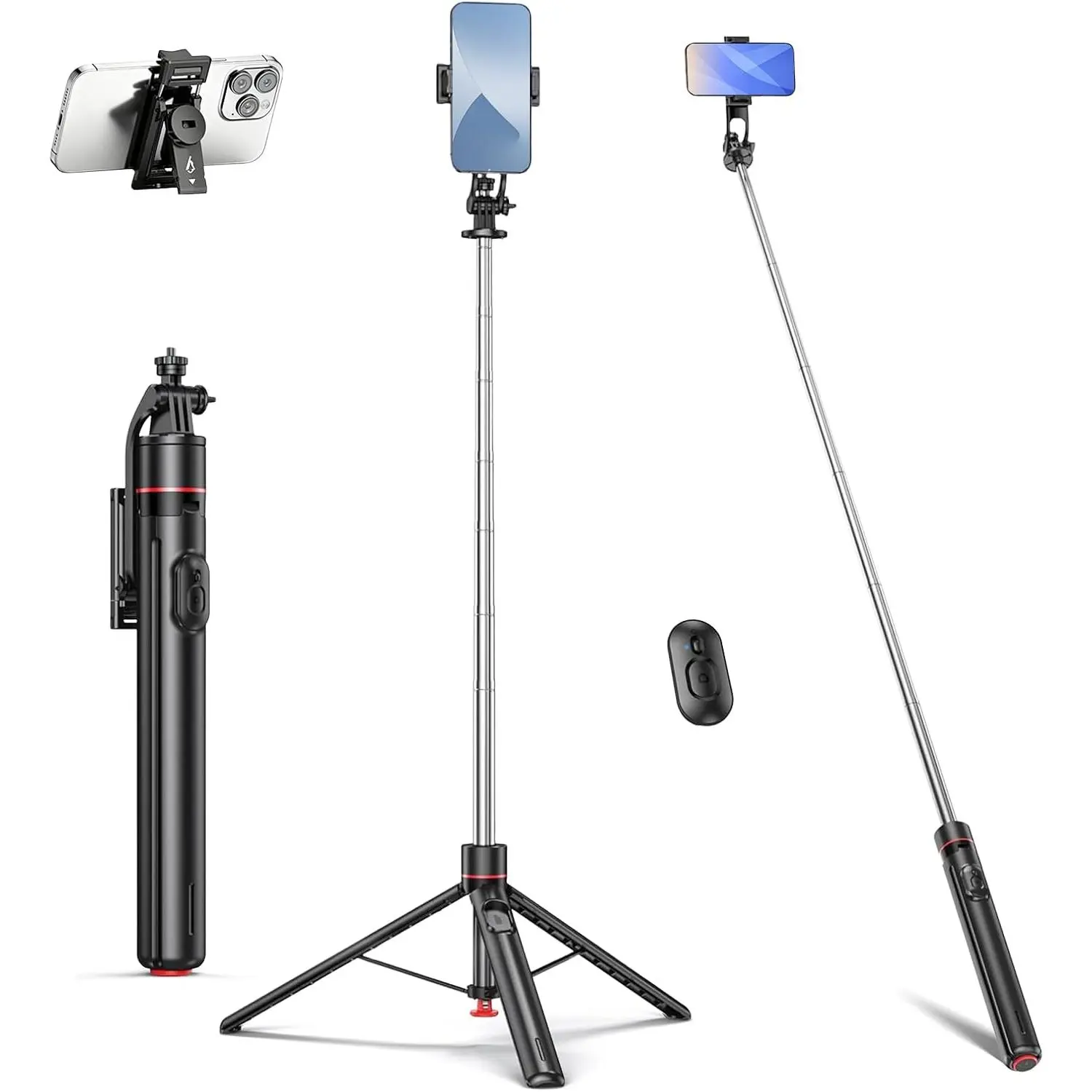 67" Camera Tripod & Phone Selfie Stick, Lightweight Portable Travel Tripod Stand with  Remote, Auto Pop Open Tripod,Compatible with Phone//Camera for Photography & Vlogging