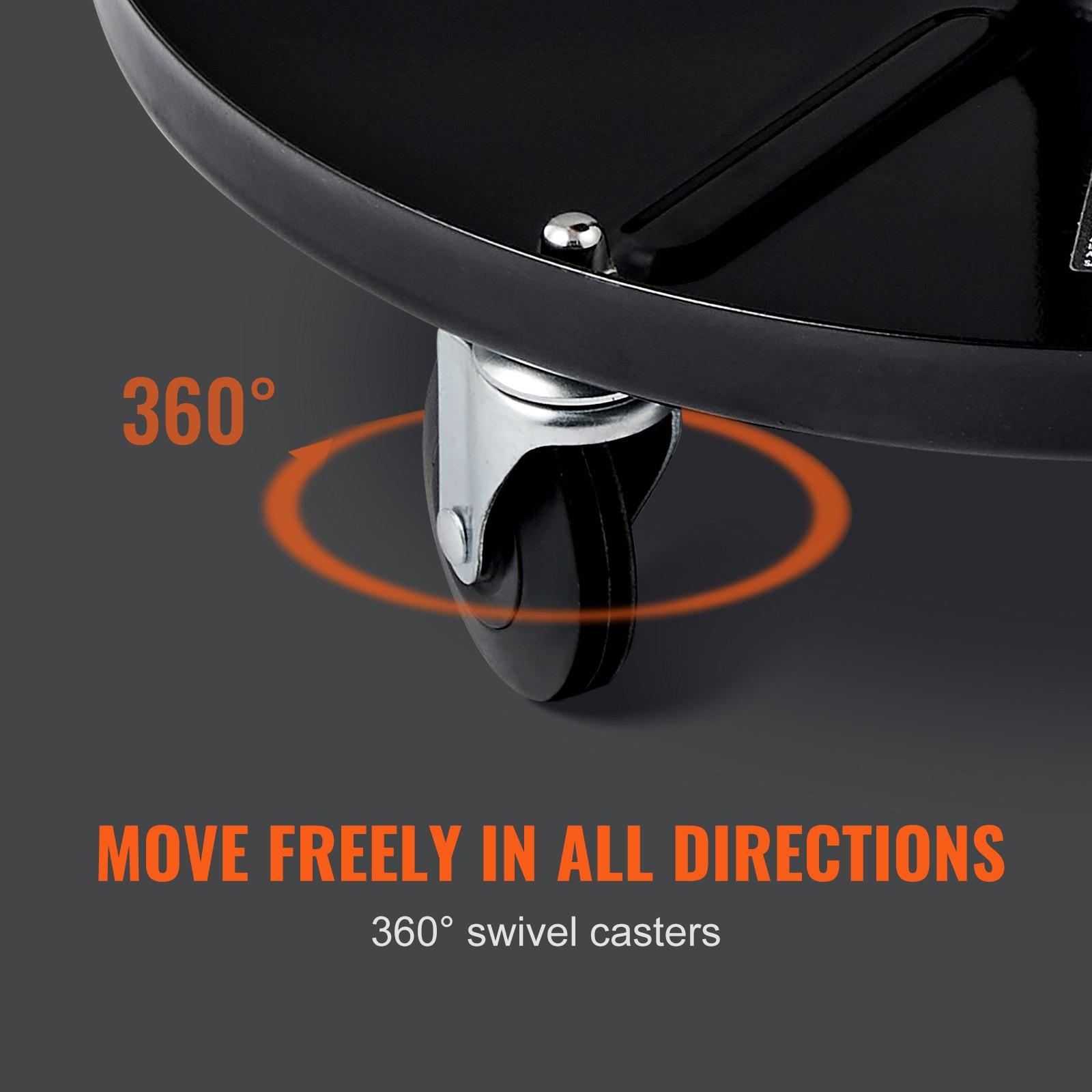 VEVOR Mechanic Stool, 250 LBS Rolling Pneumatic Creeper Garage/Shop Seat, Adjustable Height 22 in-28 in Padded Rolling Workshop Stool with Tool Tray, for Garage, Shop, Auto Repair, Black+Orange