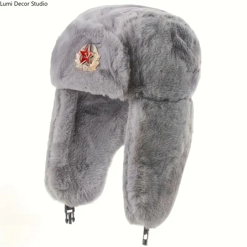 Faux Mohair Ushanka Hat - Insulated Russian Style Winter Cap with Windproof Ear Flaps for Men, Outdoor Wear and Daily Warmth