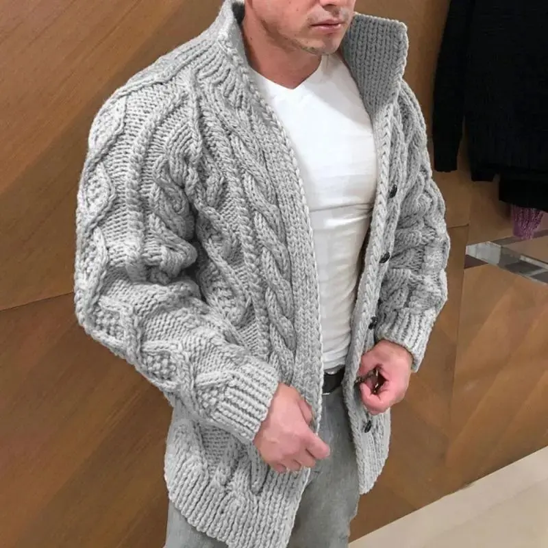 New Men's Sweater Stand Stand Cardigan Heavy-fit Long-sleeved Stand Collar Crimp Jacquard Casual Men's Clothing
