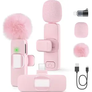 Mini Wireless Lavalier Microphone for iPhone 16/15/14/Android, Lapel Mic with Noise Reduction, 12H, 65ft, Pink Tiny Microphone Content Creator Interview for Vlog YouTube TikTok Recording (Pink)