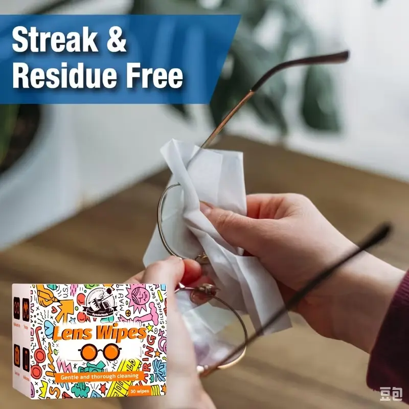 Eyeglass Cleaning Wipes. Wipe eyeglass lenses to thoroughly remove all kinds of dirt. They will not damage lenses or leave scratches. Suitable for all lenses: eyeglasses, camera lenses, binoculars. 30 pieces per box.