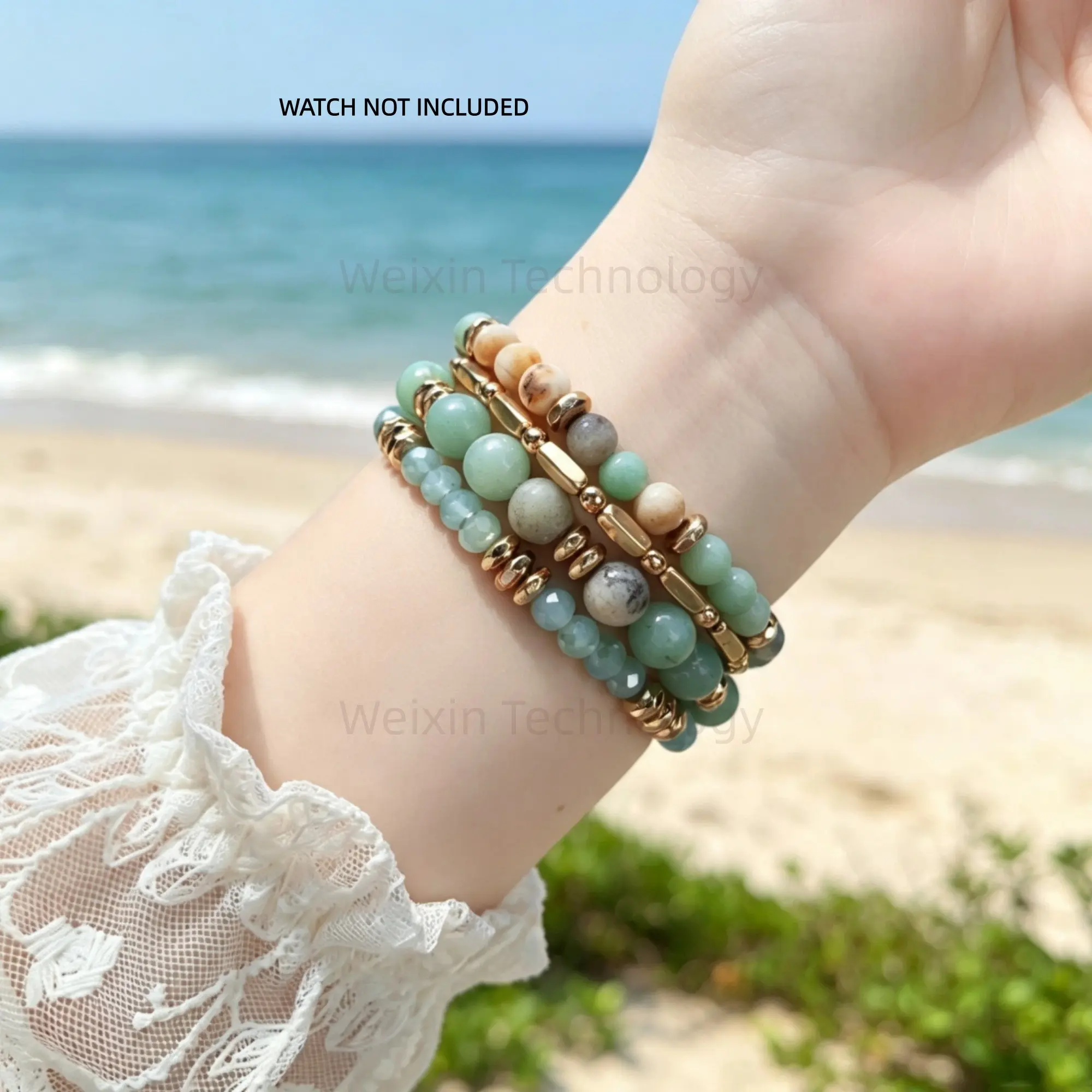 Beaded Bohemian Bracelet suitable for Apple Watch Band 40mm/38mm/41mm/42mm Iwatch Series 11 10 9 8 7 SE Series 6/5/4 Women's Fashion Elastic Watch Band, suitable for iPhone Watch Band 3/2/1/44mm/45mm/46mm/49mm
