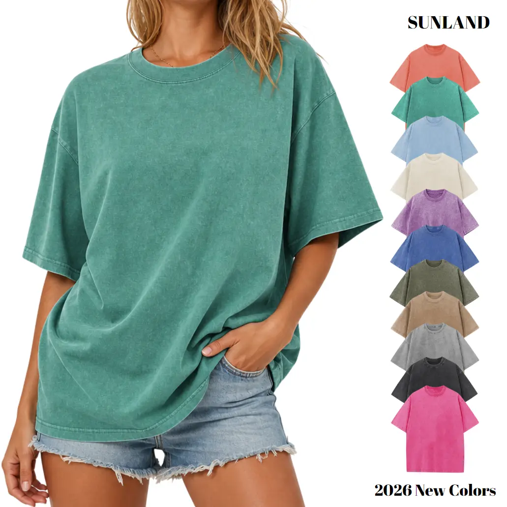 Women's Vintage Oversized T-Shirt, Acid-Washed Soft Cotton Fabric, Basic Style Round Neck Pullover with Short Sleeves, Casual Baggy Fits, Solid, Tshirt, Tee