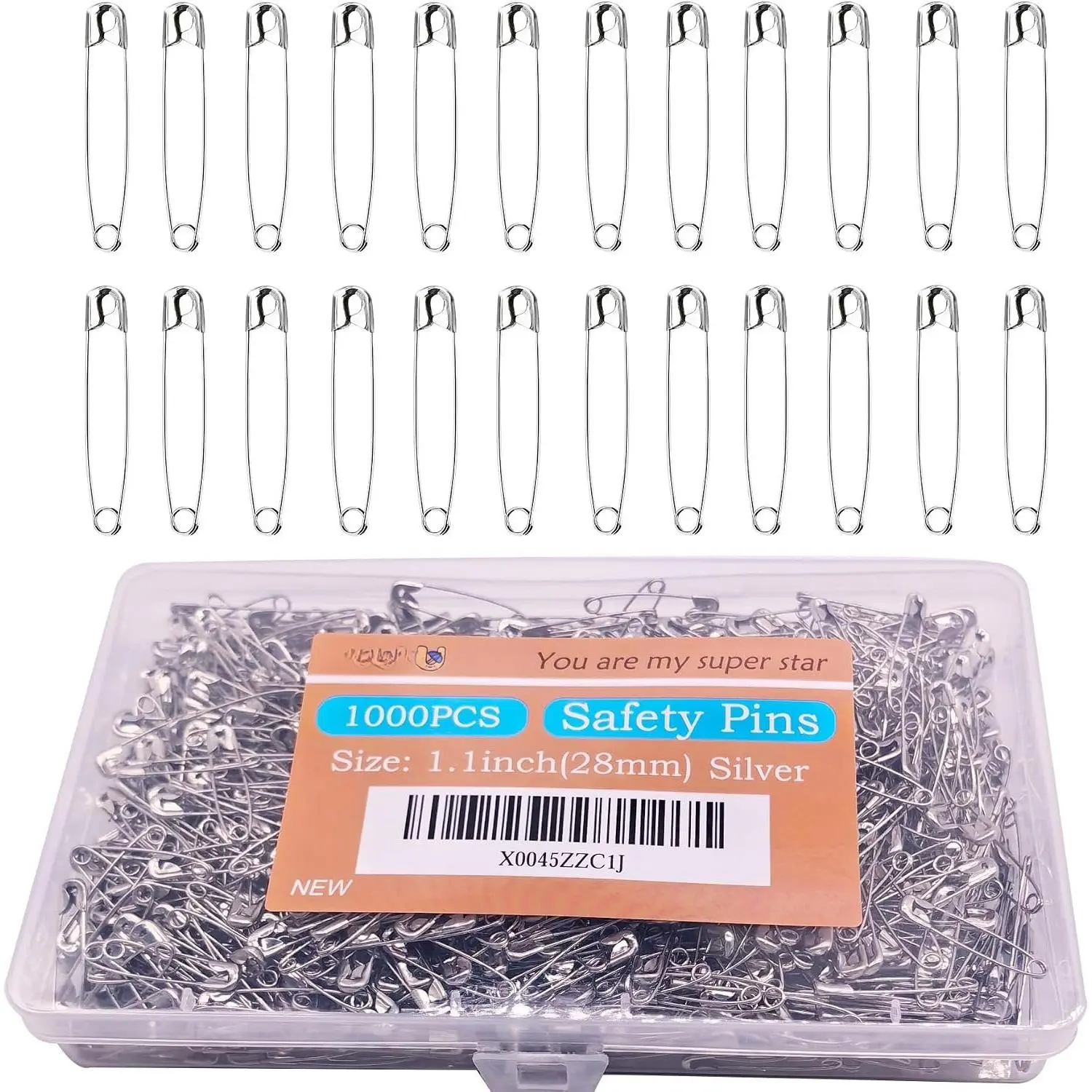 1000 count Safety Pins (Upgraded), 1.1 inch Small Safety Pin, Rust-Resistant Nickel Plated Steel,   Safety Pin for Clothes, Sewing, Arts & Craft, 28mm Decorative Safety Pins ()