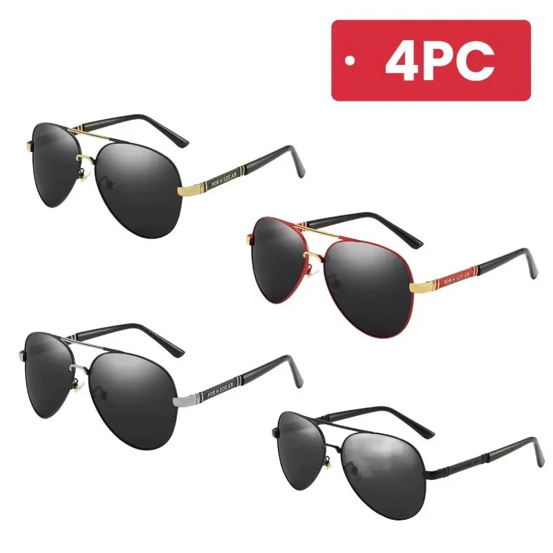 Men's 4-Piece Polarized Aviator Sunglasses - Mirrored, UV400 Protection, UV Filtering, Sun Protection, Lightweight Metal Frame, Anti-Glare for Driving, Fishing, Mirrored Polarized Men's Sunglasses, Uv Filtering Men's Sunglasses