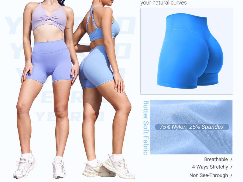 YEOREO Women's Biker Shorts 4.5" Hidden Scrunch High Waist Tummy Control Gym Yoga Running Impact Blue Plain Stretchy Fabric Active Skort Skirt