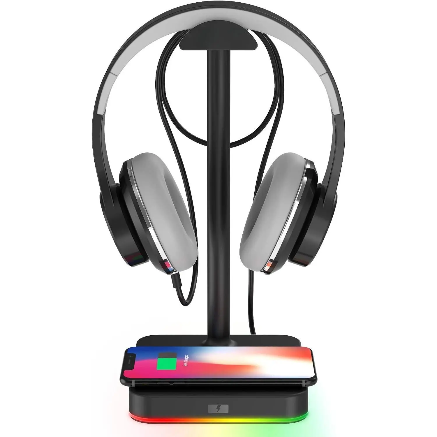 RGB Headphone Stand with  Charger Desk Gaming Headset Holder Hanger Rack with 10W/7.5W  Charge QI   Pad - Suitable for Gamer Desktop Table  Earphone Accessories