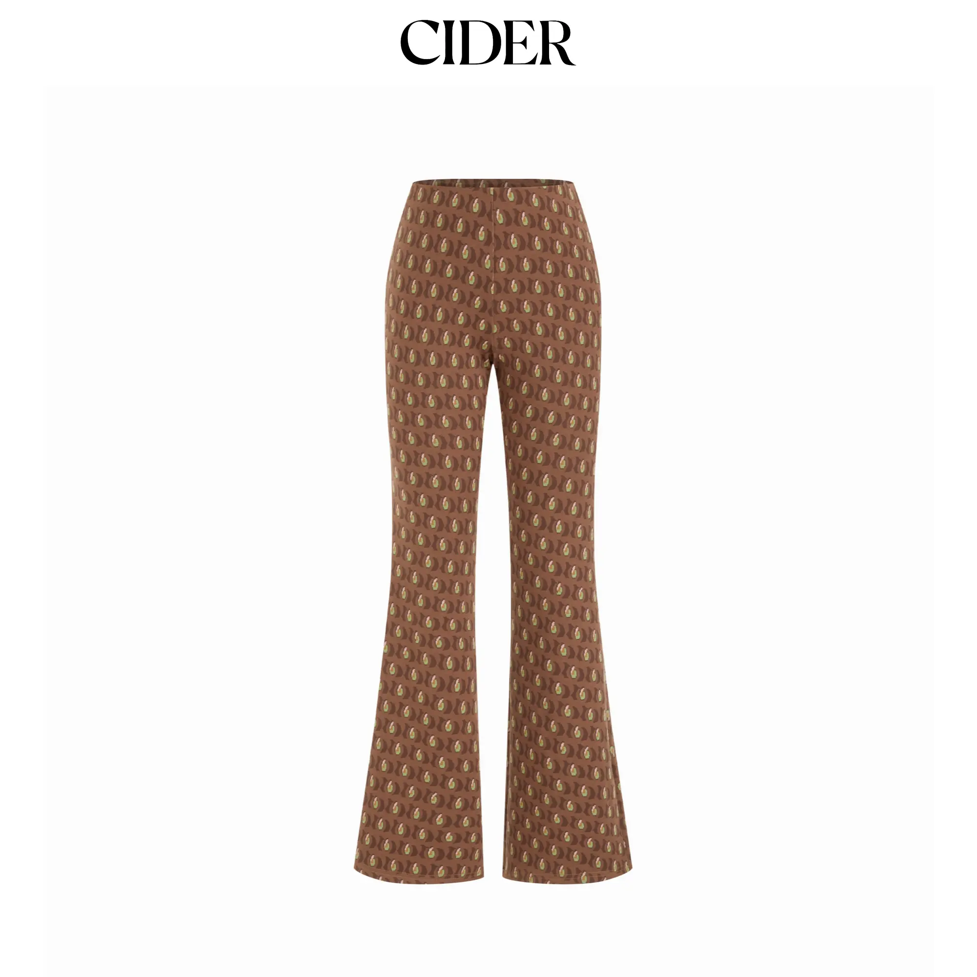 Cider Jacquard Mid Rise Geometric Zipper Flared Trousers