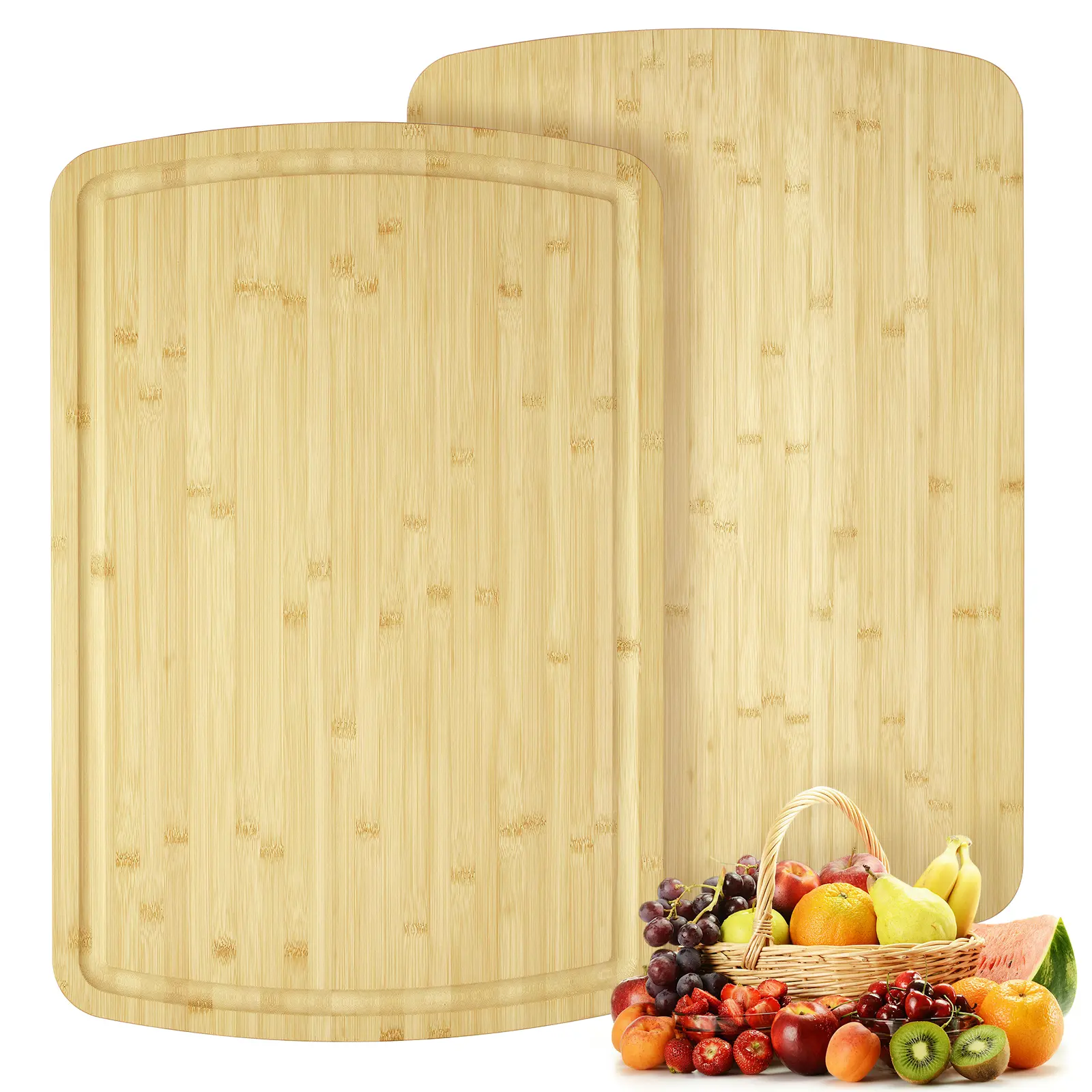 20x15 Inch Large Acacia Wood Cutting Board, Reversible Kitchen Chopping Board with Deep Juice Groove Side Handles, Solid Wood Butcher Block Charcuterie Serving Tray Cheese Platter, Knife Friendly Crack Resistant Food Prep Board