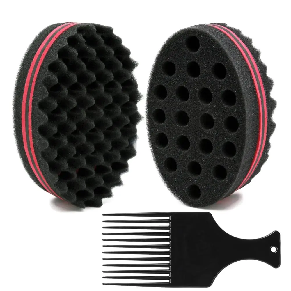4C TWIST Double Sided Twist Sponge Kit with Afro Pick Comb, Curl Sponge for Men’s 4C Natural Hair, Coils, Twists, Locs, Waves & Textured Hairstyles
