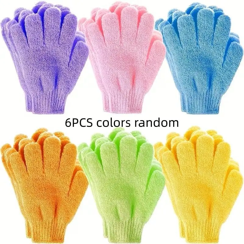 6pcs Exfoliating Gloves, Dual-Sided Microfiber Bath Mitts, Ideal for Spa, Shower, Body Scrubbing, Dead Skin Removal, Exfoliation Tools