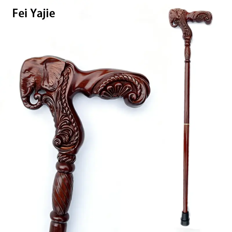 Vintage Carved Walking Stick, Elephant Design Decorative Wooden Stick, Unisex Hiking Cane, Vampire Cosplay Prop, Party Decoration, Elephant Sculpture