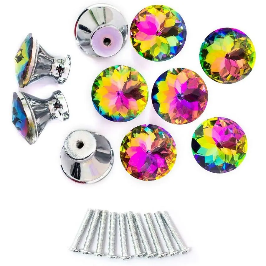 10 Pack Drawer Knobs, 30mm Colorful  Glass Cabinet Dresser Pulls  Shape Cupboard Wardrobe Knob with Screw for Kitchen Bathroom Office DIY